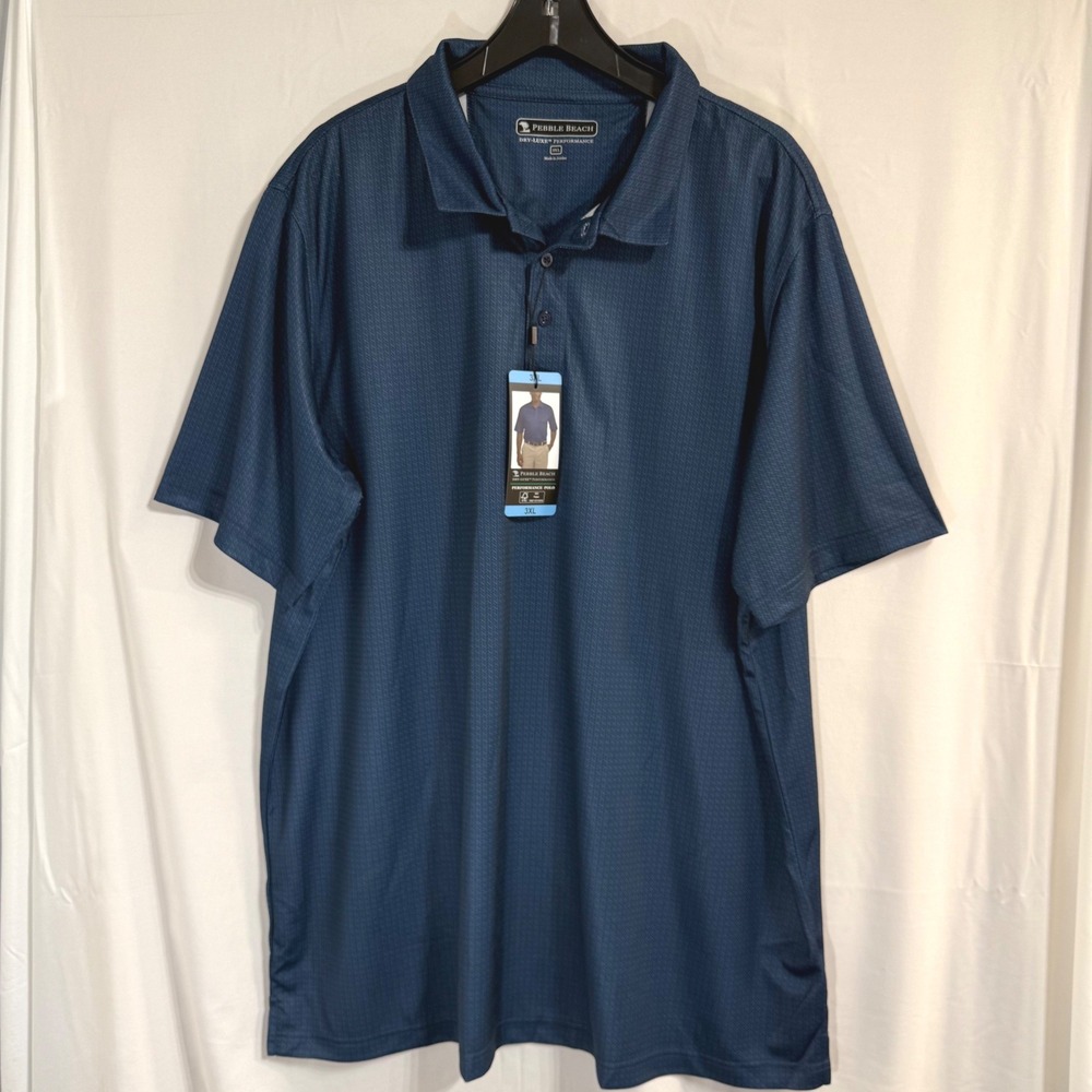 Pebble Beach Mens 3XL Dry-Luxe Performance Golf Polo Shirt Navy Blue NEW